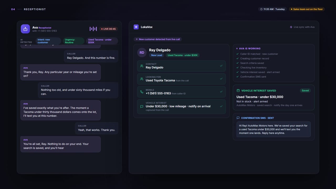 Receptionist - LokaVox demo screen