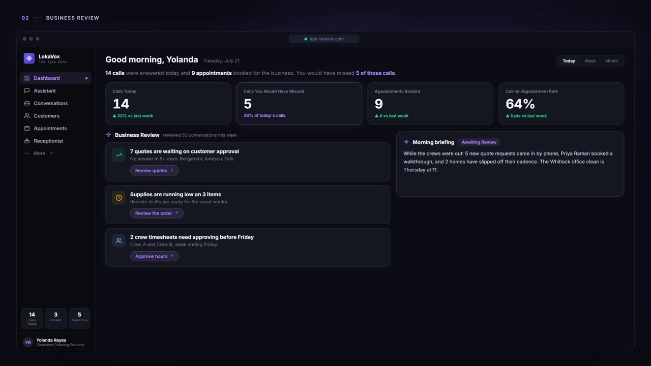 Business Review - LokaVox demo screen