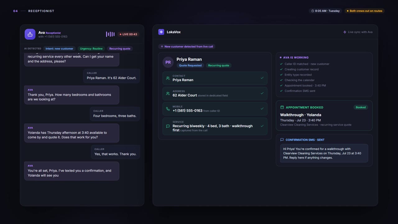 Receptionist - LokaVox demo screen