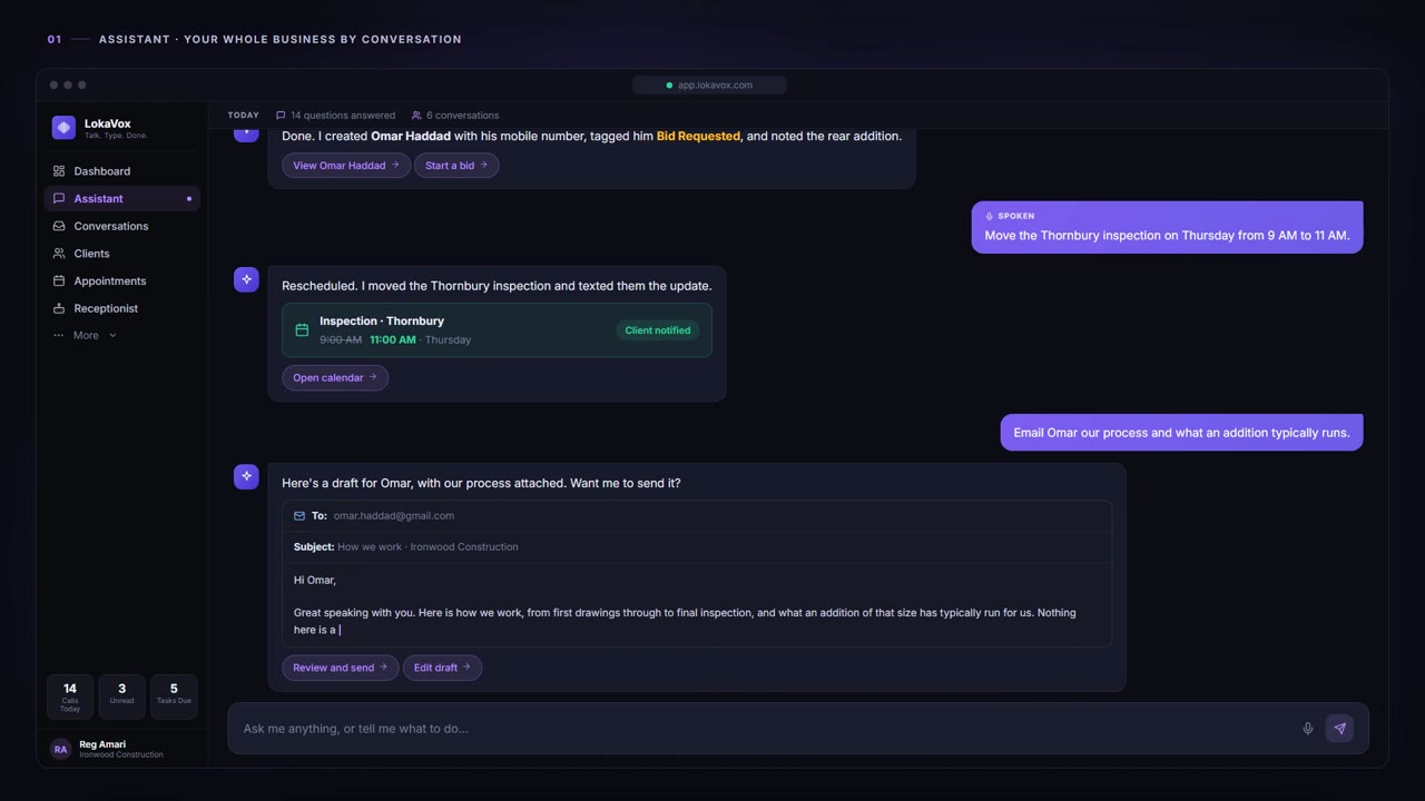 Assistant - LokaVox demo screen