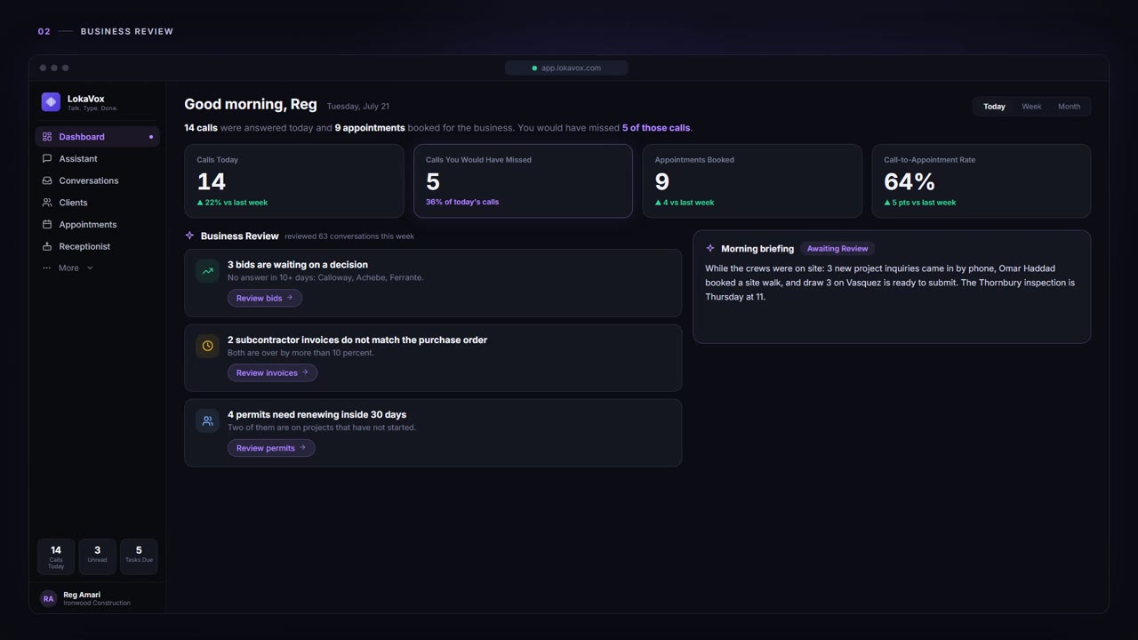 Business Review - LokaVox demo screen