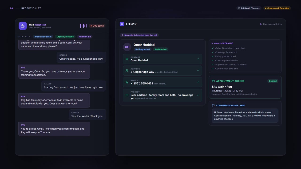 Receptionist - LokaVox demo screen
