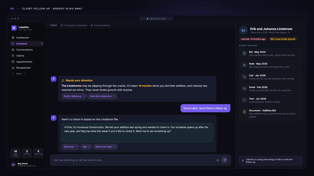 Client Follow-Up - LokaVox demo screen