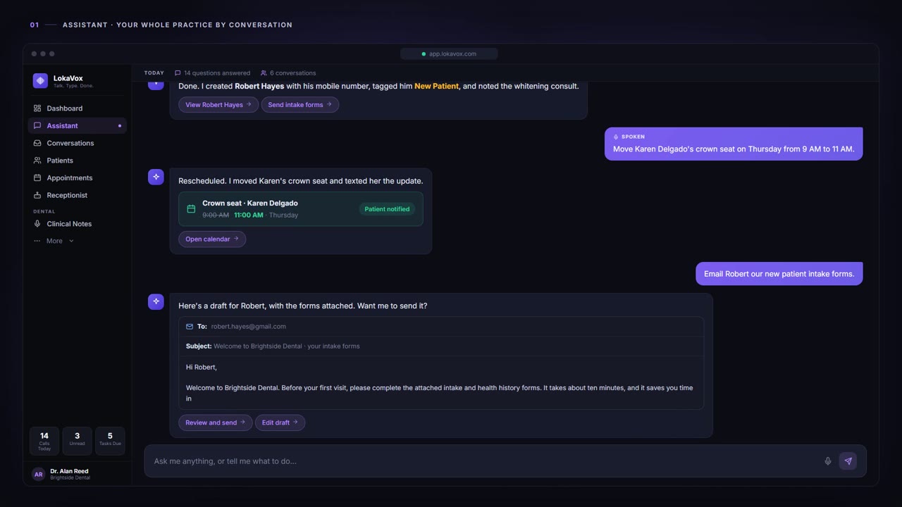 Assistant - LokaVox demo screen