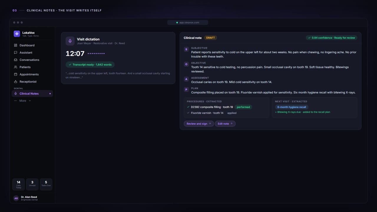 Clinical Notes - LokaVox demo screen