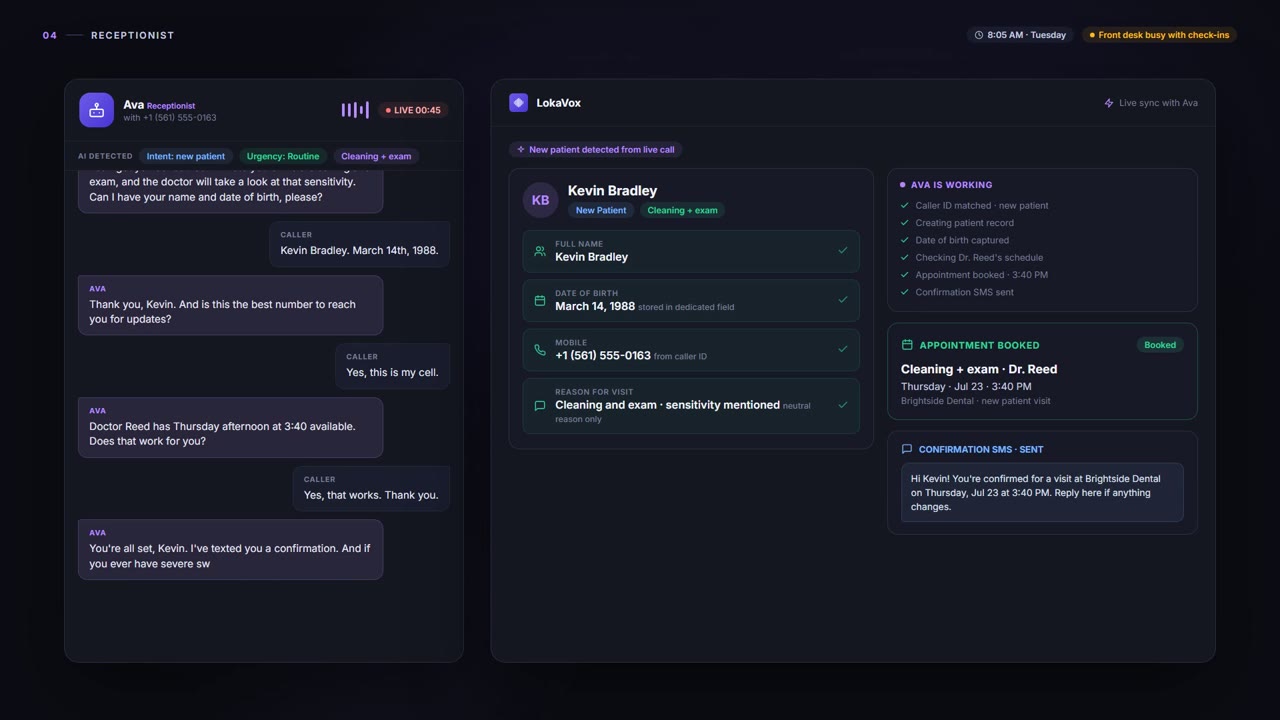 Receptionist - LokaVox demo screen