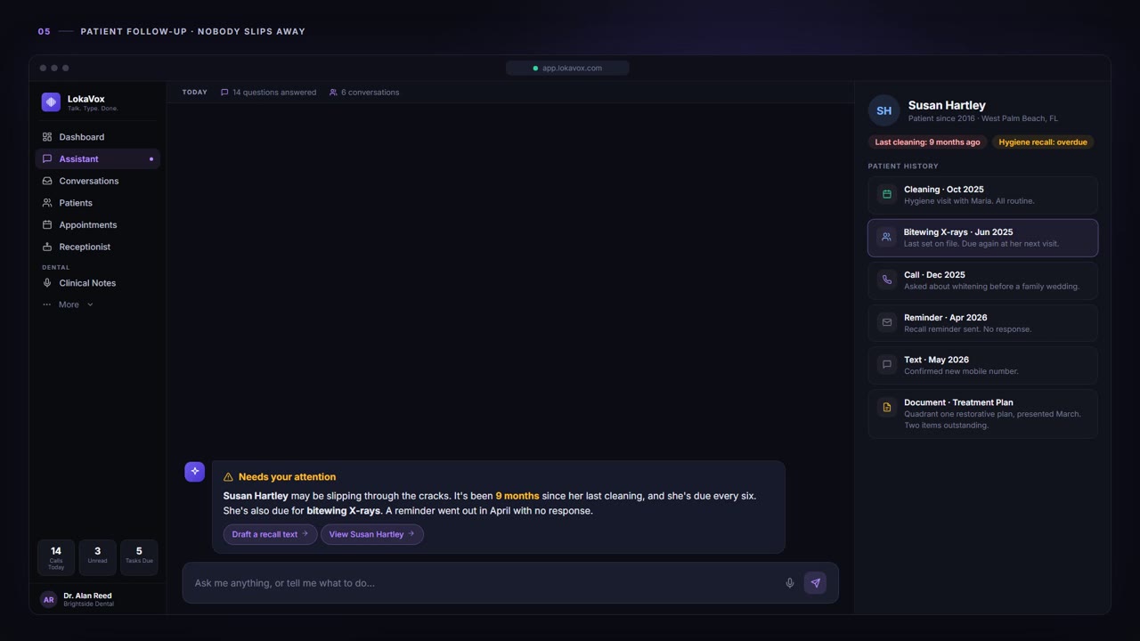 Patient Follow-Up - LokaVox demo screen