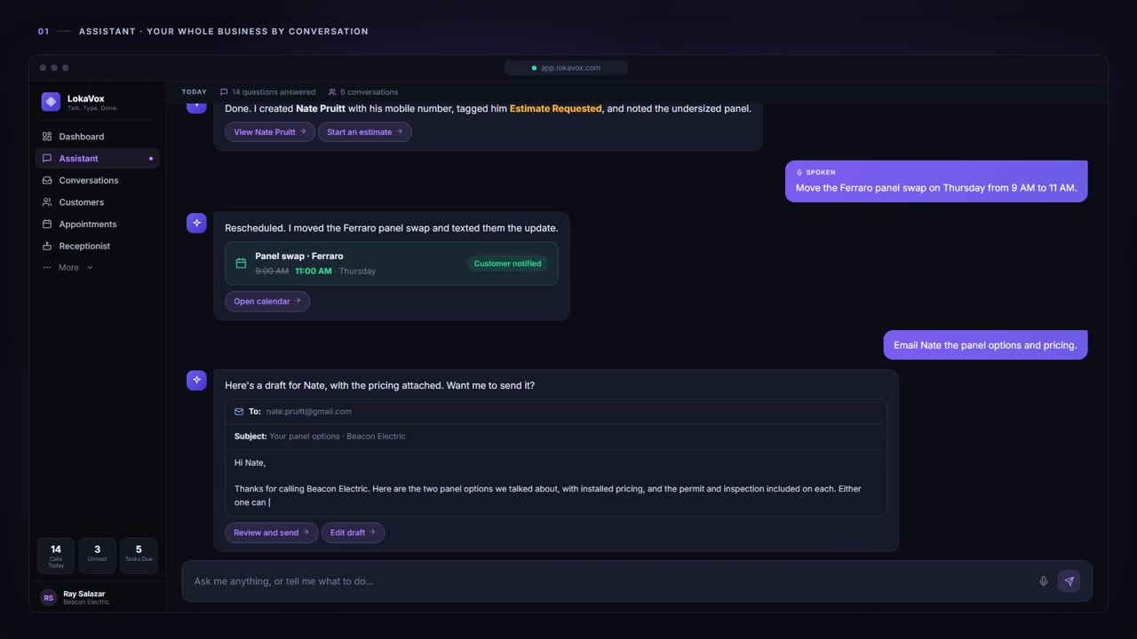 Assistant - LokaVox demo screen