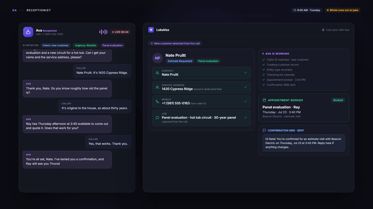 Receptionist - LokaVox demo screen