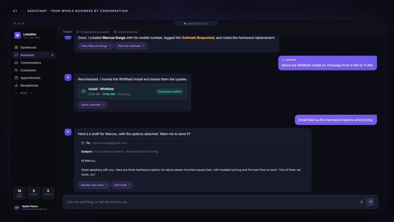 Assistant - LokaVox demo screen