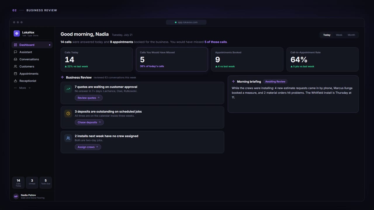 Business Review - LokaVox demo screen