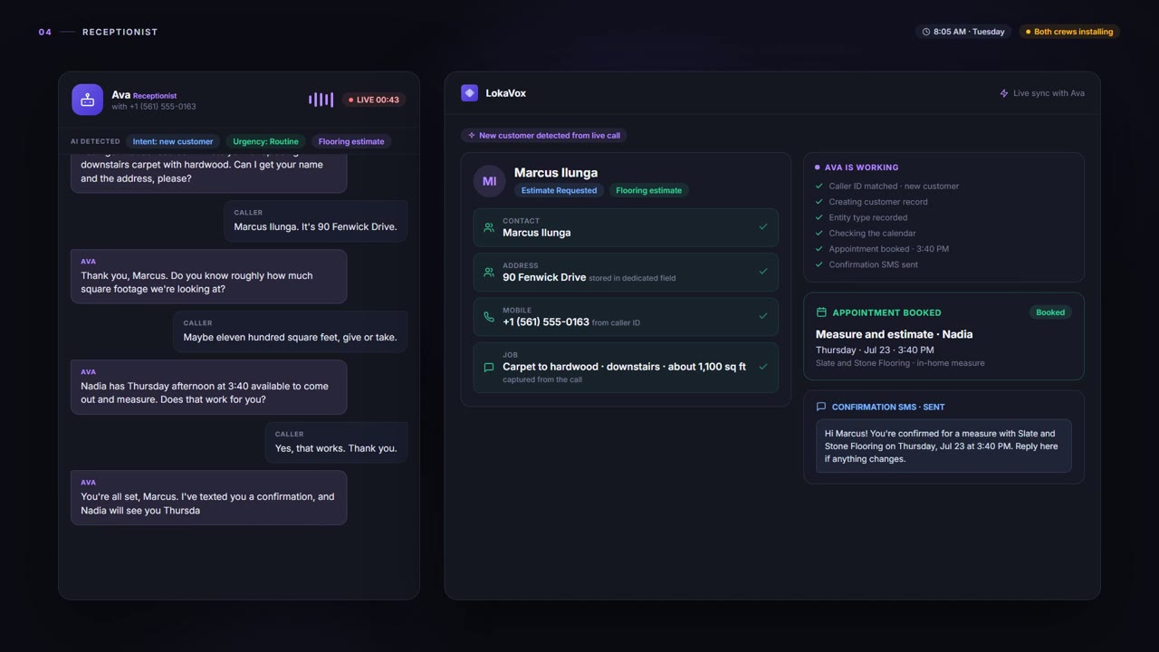 Receptionist - LokaVox demo screen