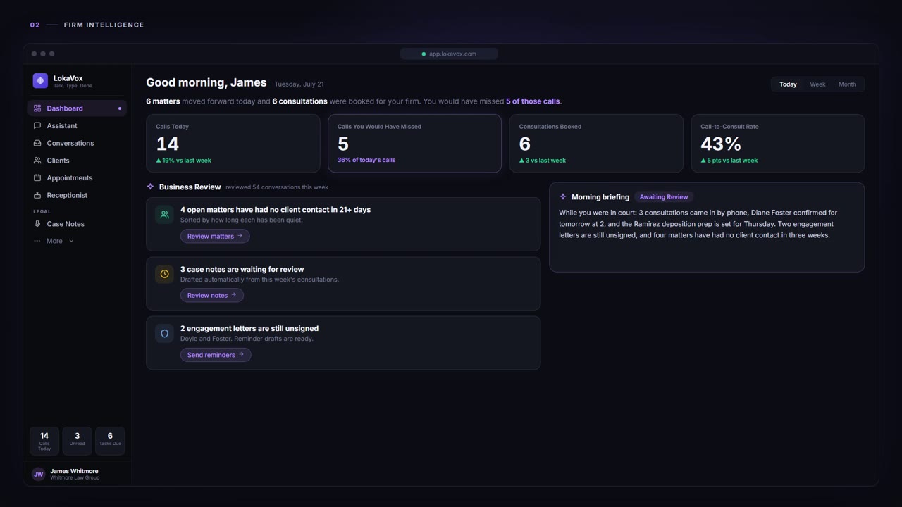 Firm Intelligence - LokaVox demo screen
