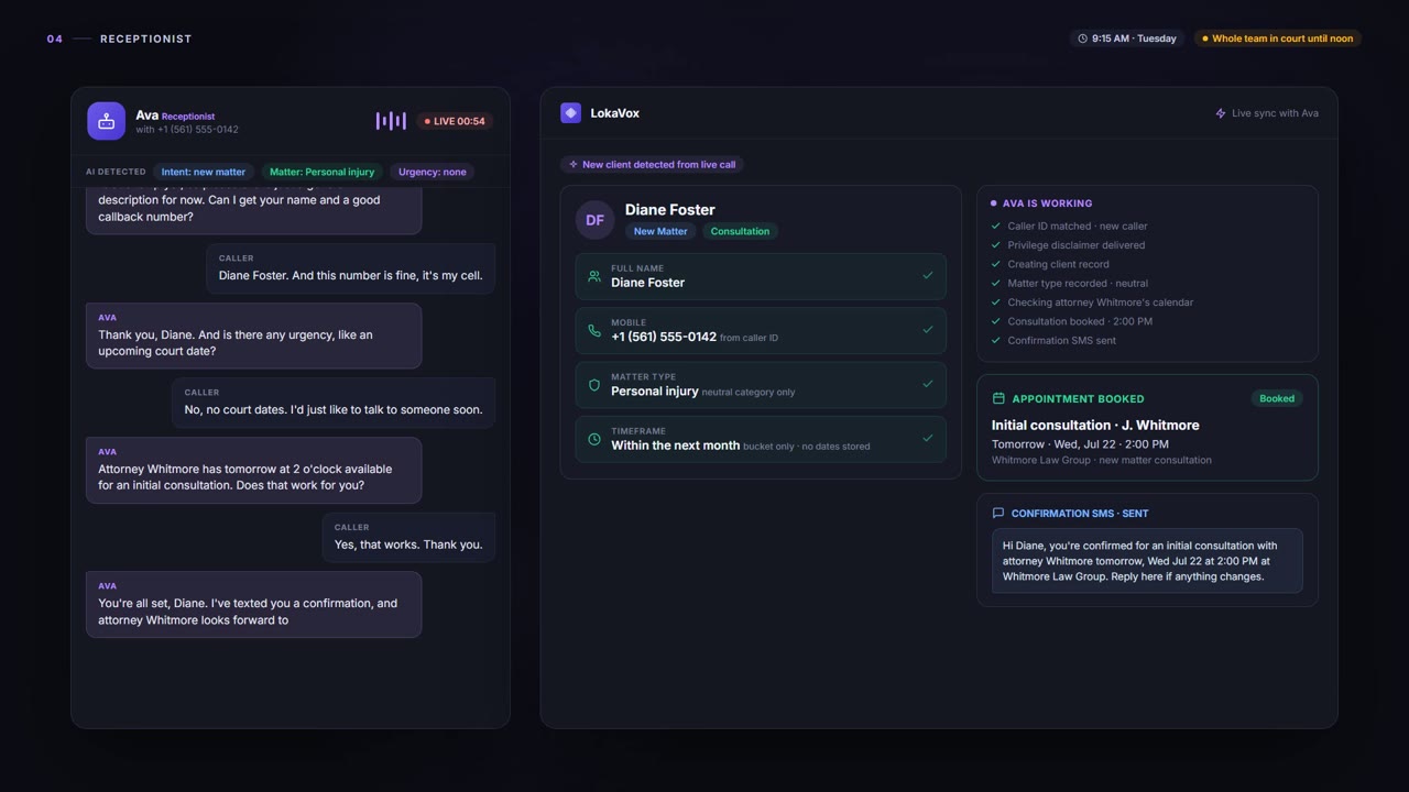 Receptionist - LokaVox demo screen