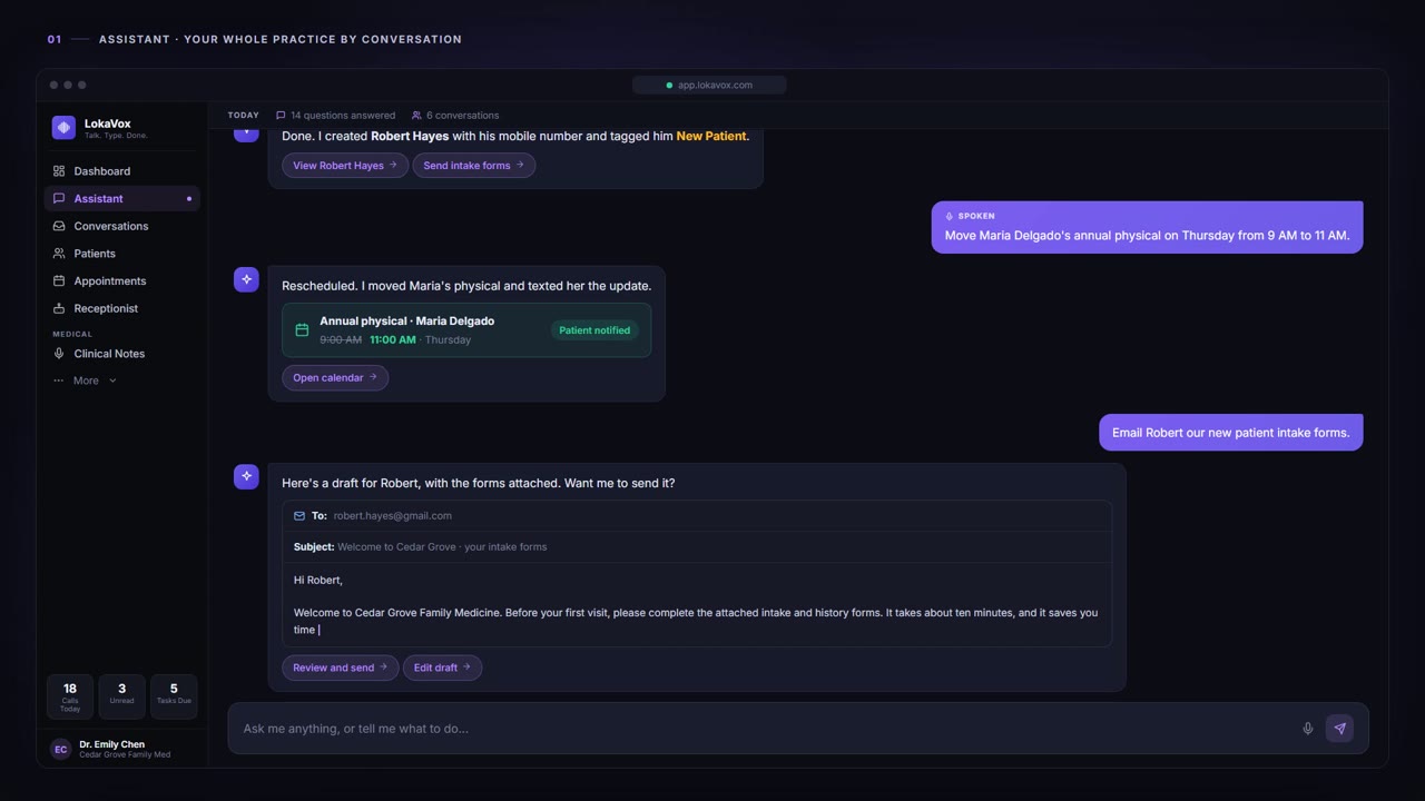 Assistant - LokaVox demo screen