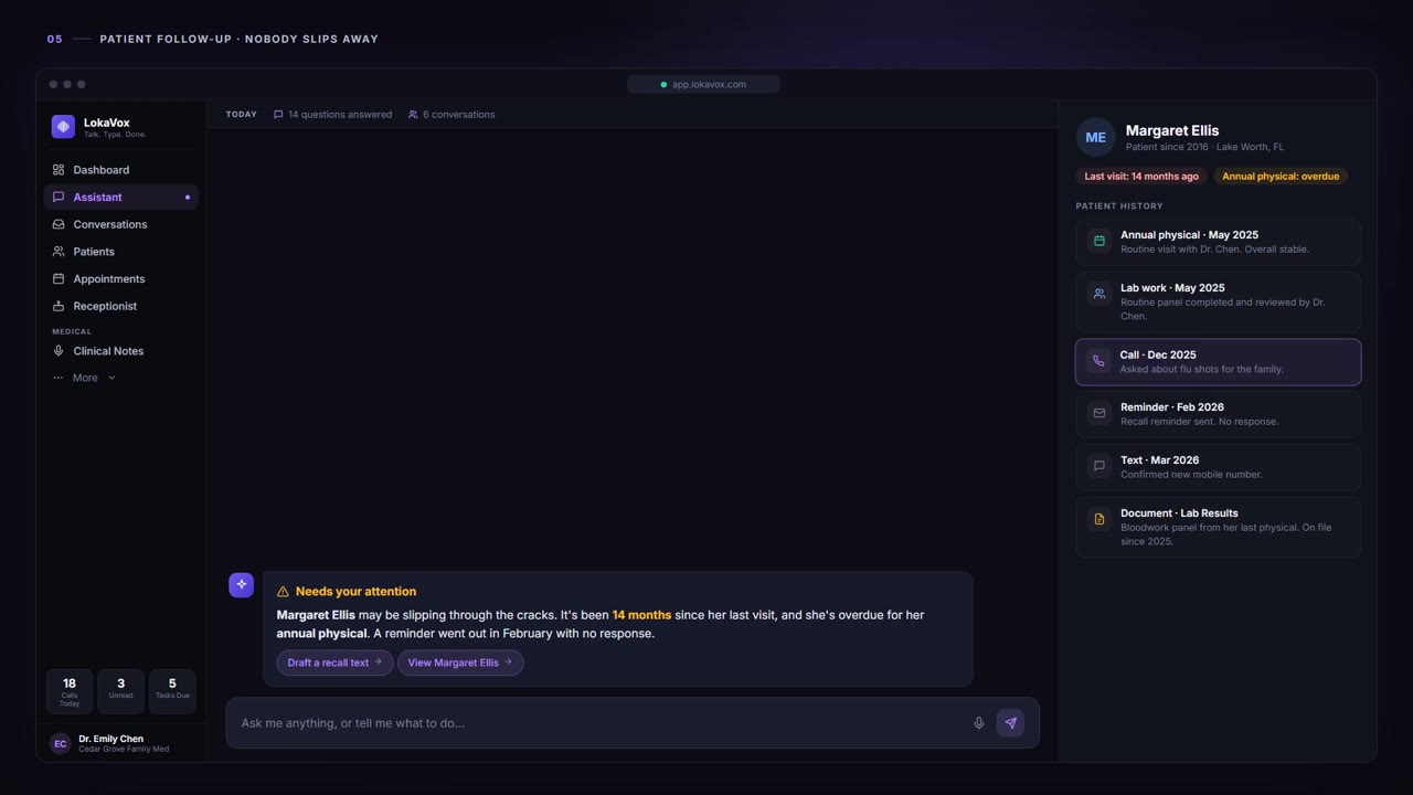 Patient Follow-Up - LokaVox demo screen