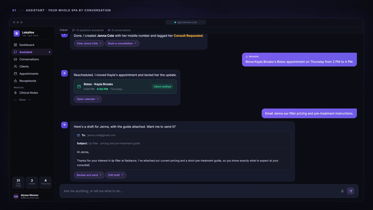 Assistant - LokaVox demo screen