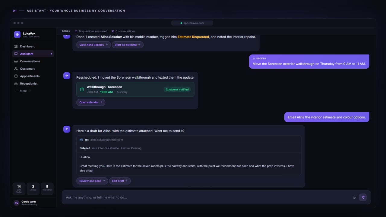 Assistant - LokaVox demo screen