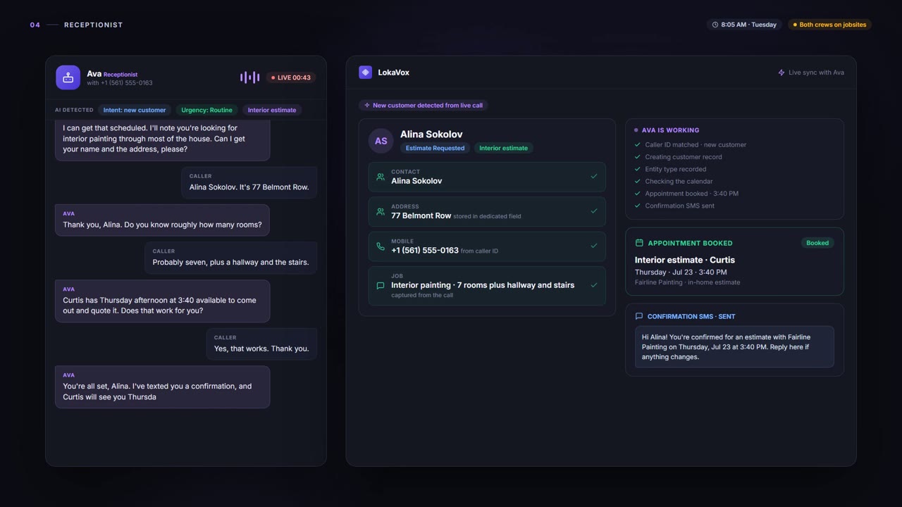 Receptionist - LokaVox demo screen