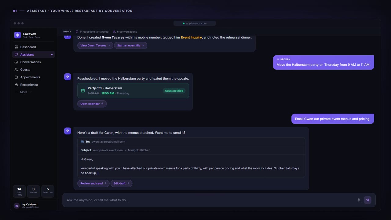 Assistant - LokaVox demo screen