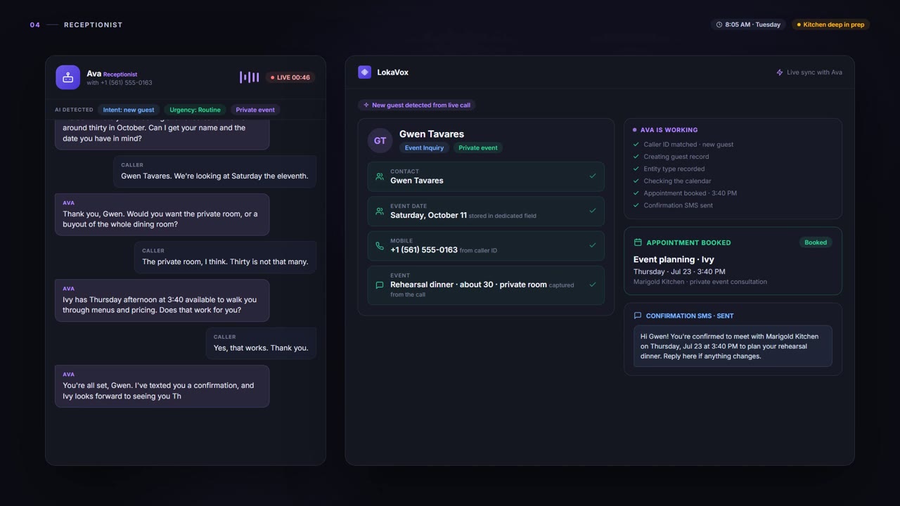 Receptionist - LokaVox demo screen