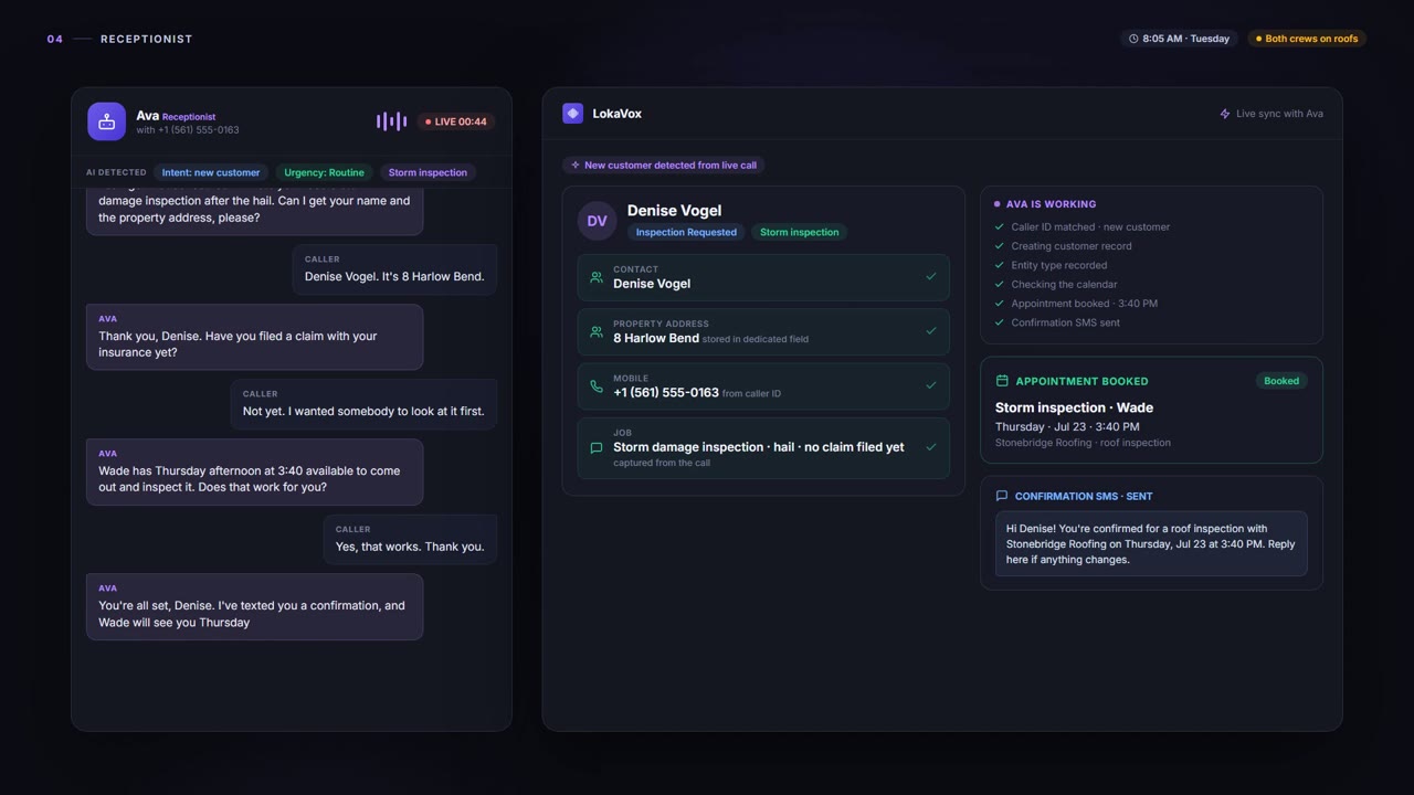 Receptionist - LokaVox demo screen