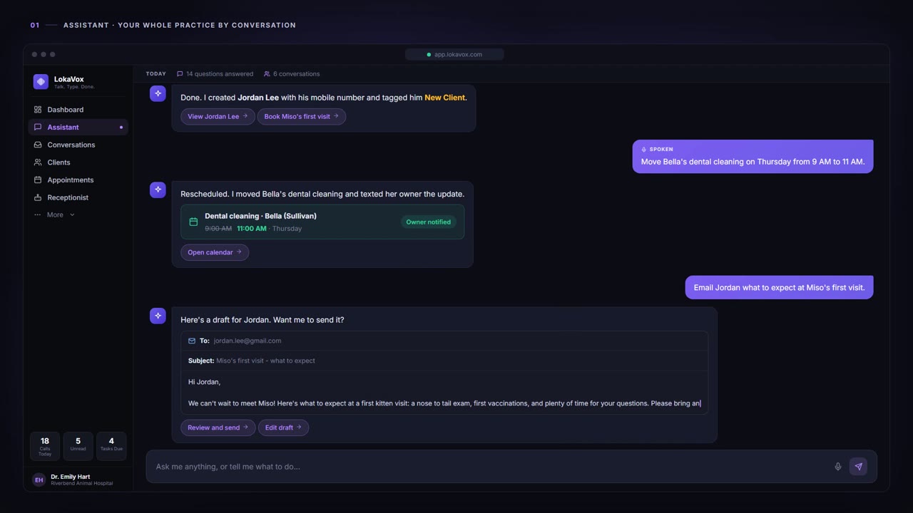 Assistant - LokaVox demo screen