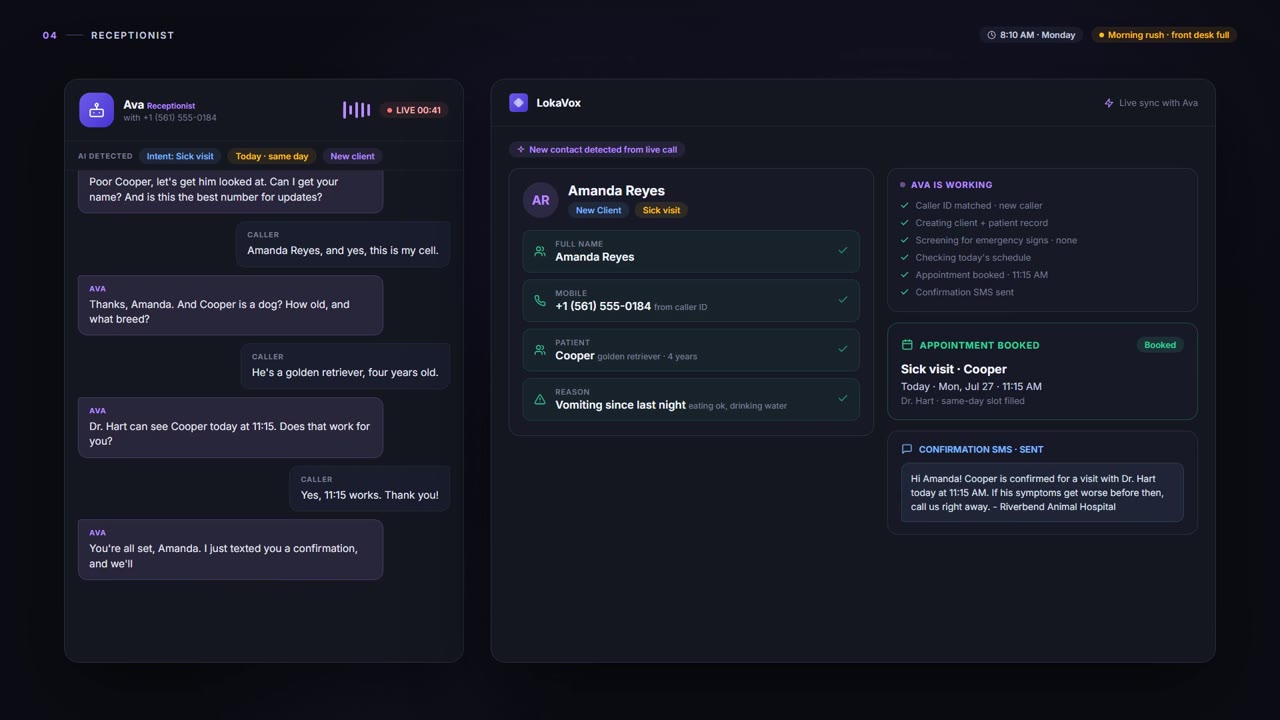 Receptionist - LokaVox demo screen