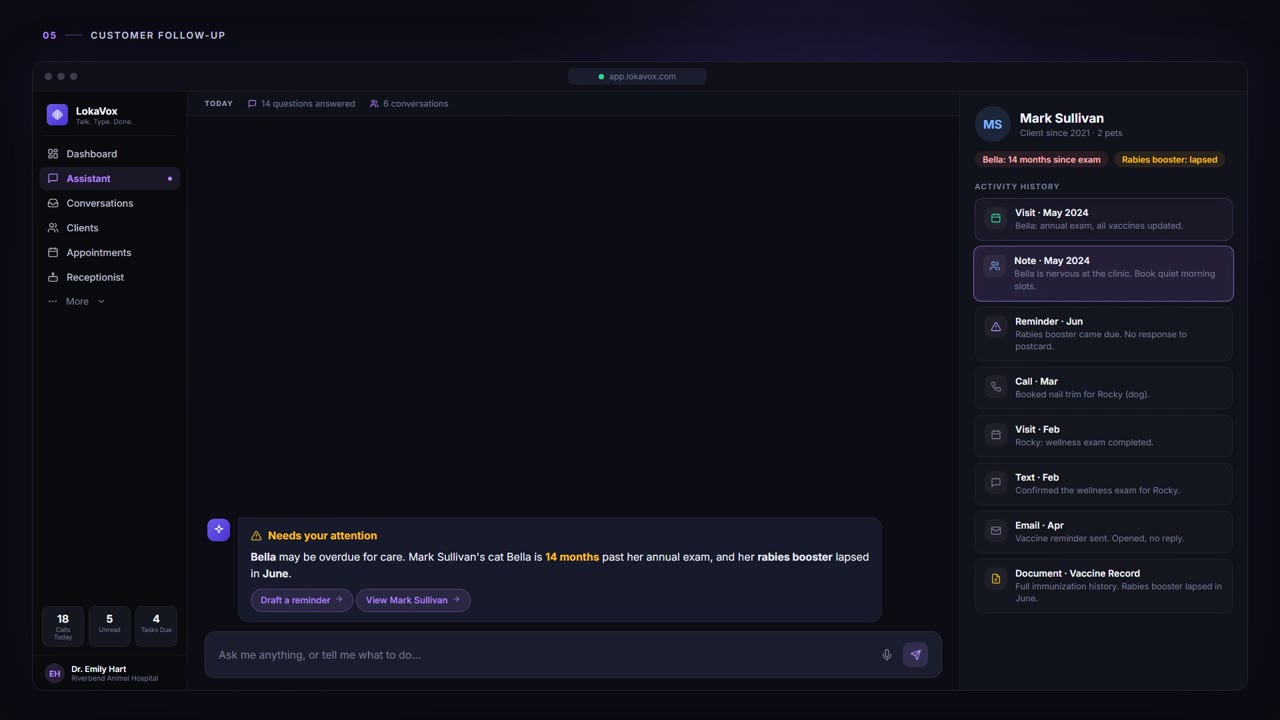 Customer Follow-Up - LokaVox demo screen